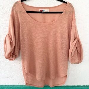 Free People Beach Nani Knit Top with Rolled Sleeves Small Peach Color Oversized
